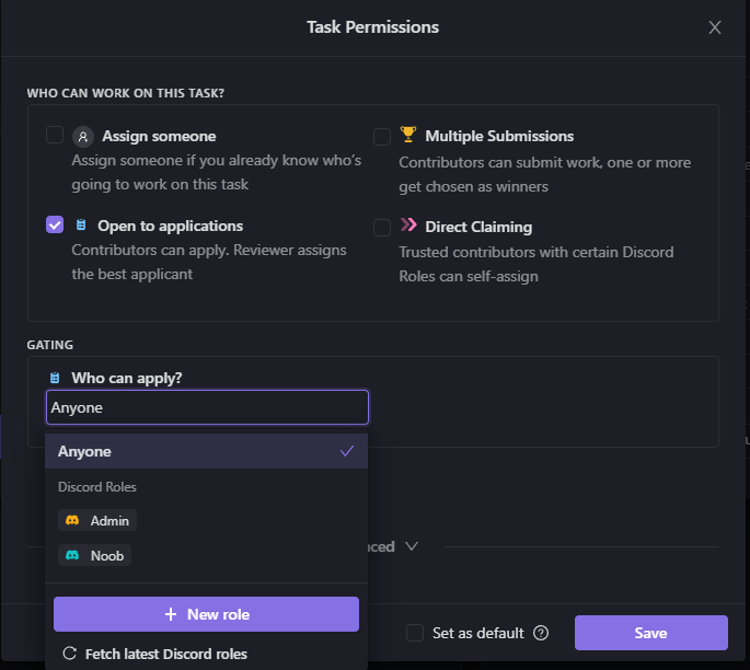 Task Permissions Applications