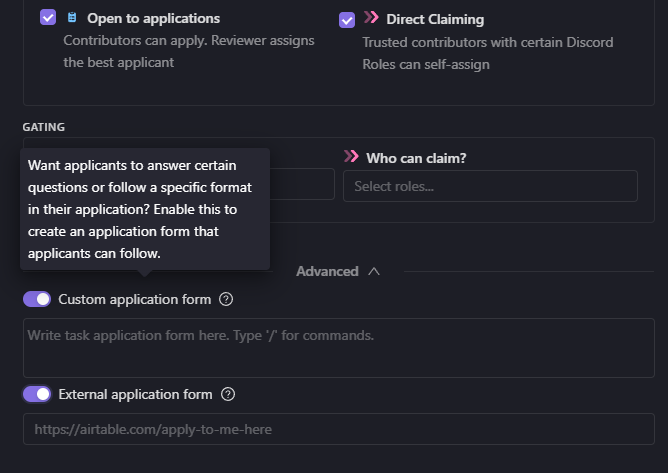 Task Permissions Applications Advanced