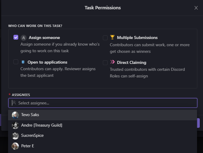 Task Permissions Assignees