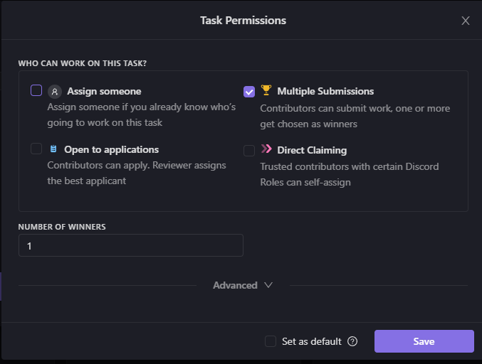 Task Permissions Submissions