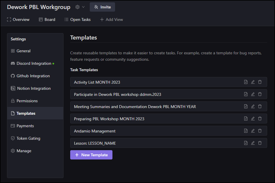 Dework PBL Templates